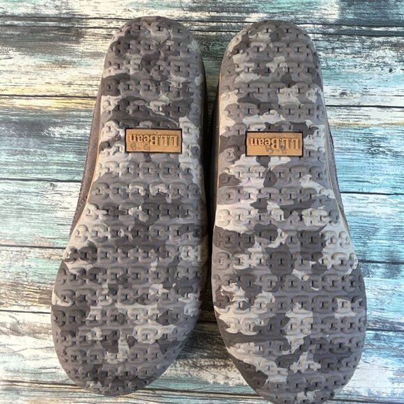 LL Bean Mountain Slippers Mens 11 Stain Resistant Gray Suede Fleece Lined Scuffs